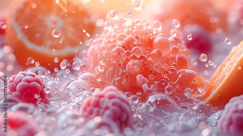Fresh Raspberries and Orange Slices in Water Fresh Raspberries and Orange Slices in Water