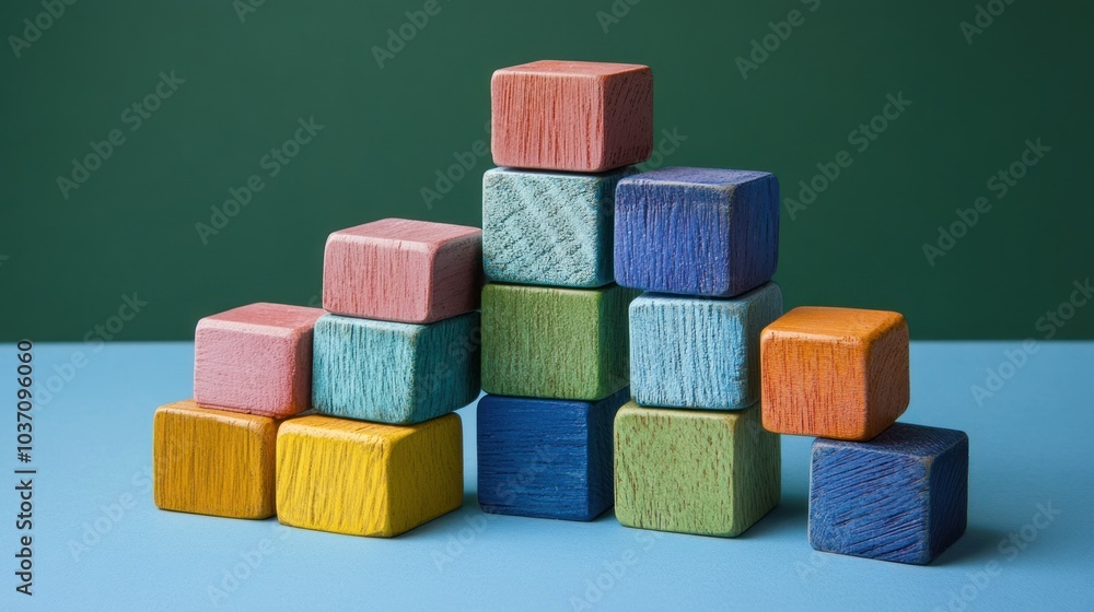 Colorful Wooden Blocks Stacked in a Pyramid Shape Colorful Wooden Blocks Stacked in a Pyramid Shape