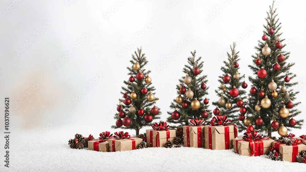 Obraz premium christmas tree with gift boxes tree decorations isolated white background