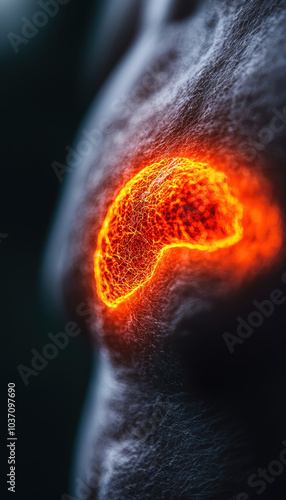 Wallpaper Mural A glowing, abstract shape on textured skin, exuding a vibrant orange light, reminiscent of organic forms or biological structures. Torontodigital.ca