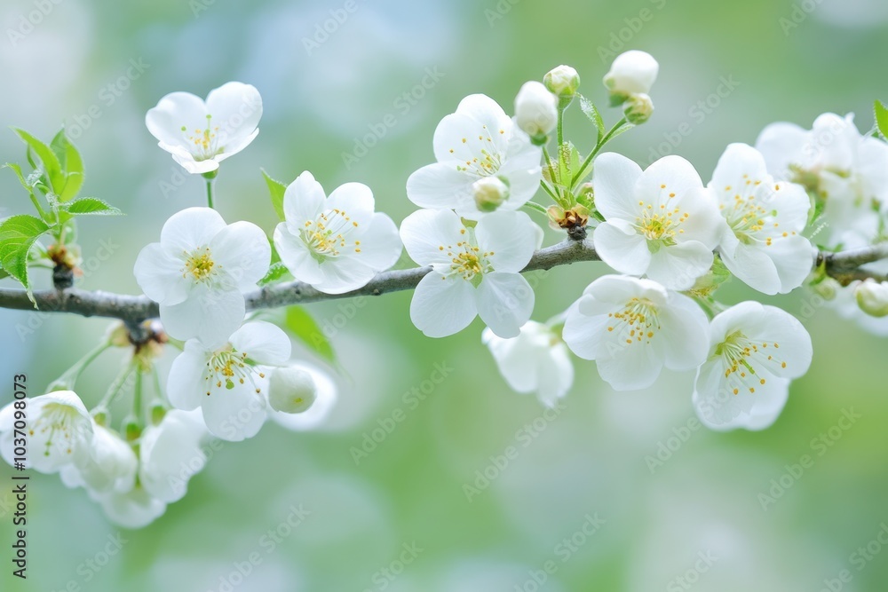 Fototapeta premium Close up of a branch of a tree with white flowers - Nature