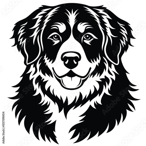 unique Simple and modern 2d vector graphic design illustration of a Bernese Mountain dog in stencil print style