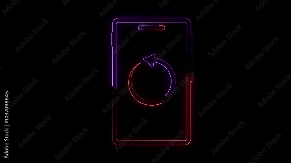Neon beautiful mobile phone icon animation. Neon beautiful mobile phone icon animation.