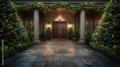 Festive Christmas Wreath Welcoming Guests at the Entrance of a Beautiful Home, Holiday Door Decor Ideas