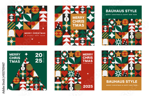 Modern Geometric Christmas Ads, Bauhaus Style Square Banners for Social Networks