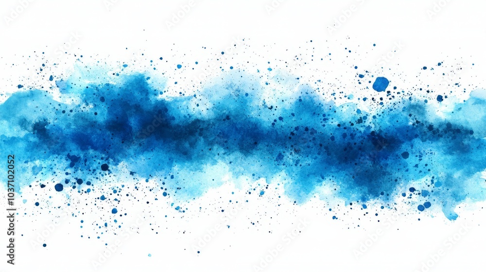 Fototapeta premium A vibrant blue watercolor splash with scattered droplets, creating an abstract and artistic effect.