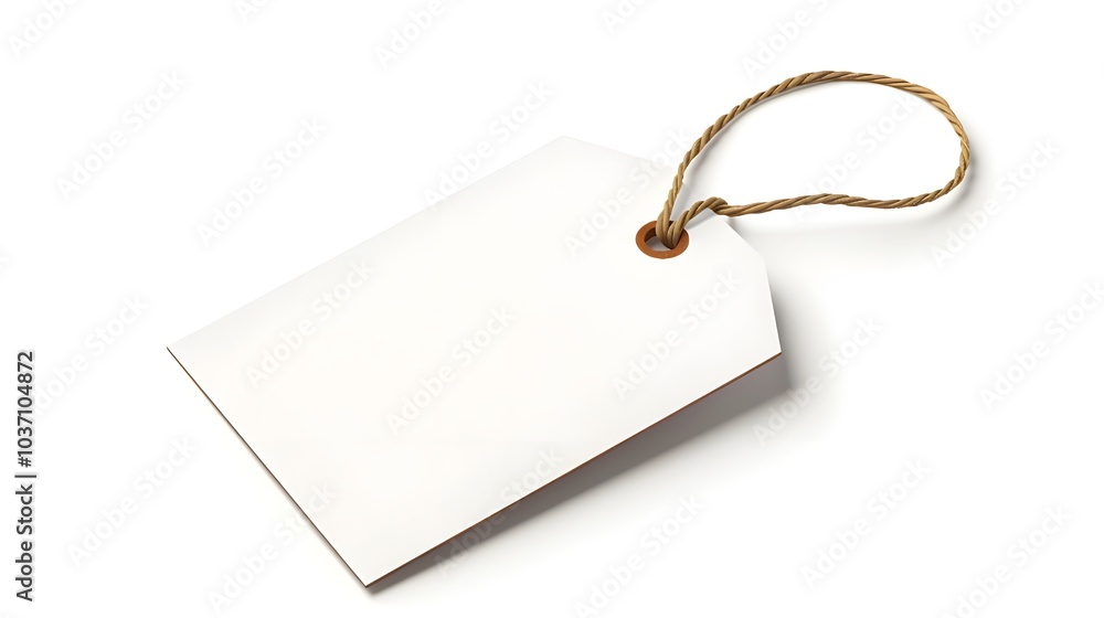 Isolated on a white background is a blank white clothing tag label. Isolated on a white background is a blank white clothing tag label.