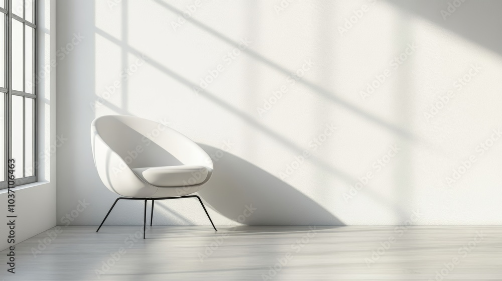 Modern Minimalist Chair in Sunlit Room with Large Windows Modern Minimalist Chair in Sunlit Room with Large Windows