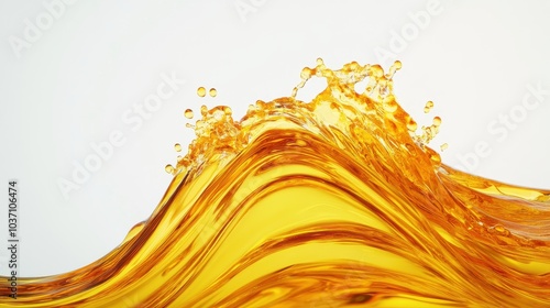 Golden liquid splash with dynamic wave effect on white background photo