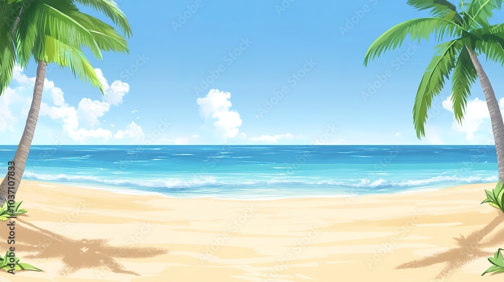 Stunning Beach Background: A Serene Coastal Scene Featuring Soft Sand, Gentle Waves, and a Clear Blue Sky. This image captures the essence of a tranquil beach atmosphere, perfect for relaxation Stunning Beach Background: A Serene Coastal Scene Featuring Soft Sand, Gentle Waves, and a Clear Blue Sky. This image captures the essence of a tranquil beach atmosphere, perfect for relaxation