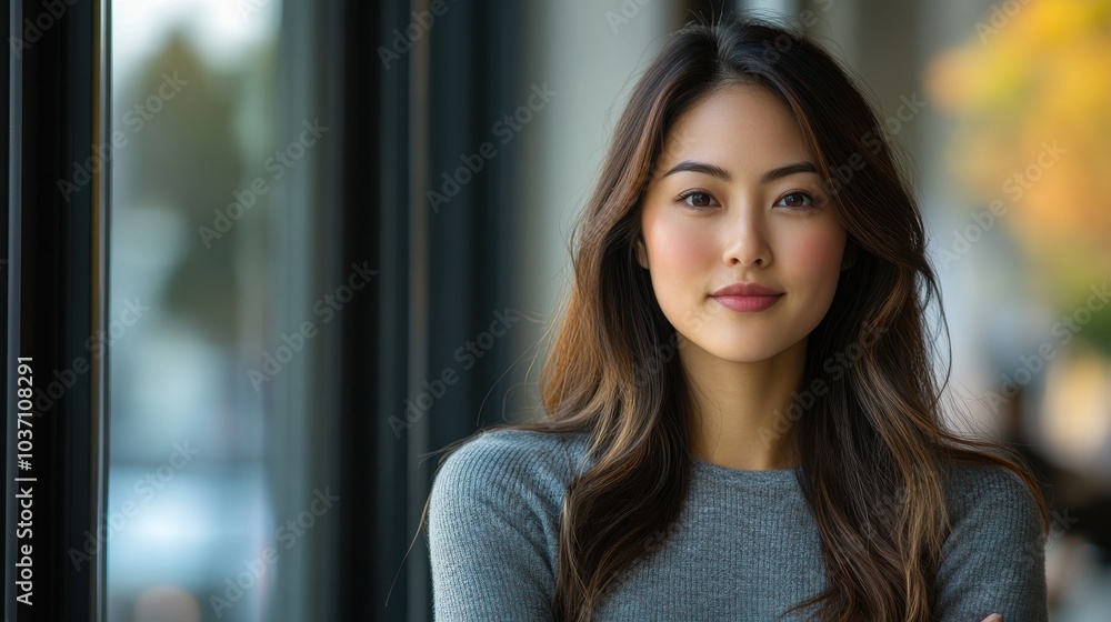 A portrait video of a successful Asian smiley woman posing for a profile shot of a bright-faced female office associate in close-up shot in the open office. A portrait video of a successful Asian smiley woman posing for a profile shot of a bright-faced female office associate in close-up shot in the open office.