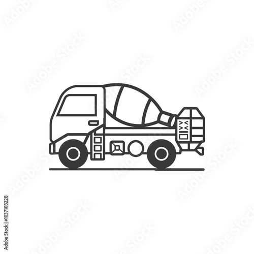 Line drawing of a cement mixer truck