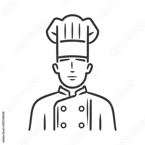Line Drawing of a Chef in a Hat and Uniform