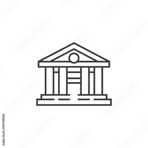 Line Drawing of a Classical Building with Columns and a Round Window