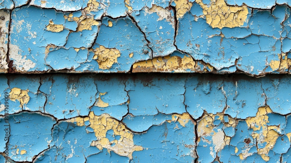 A textured close-up of weathered blue paint showing cracks and peeling, revealing a yellow underlayer, evoking a sense of age and rustic charm. A textured close-up of weathered blue paint showing cracks and peeling, revealing a yellow underlayer, evoking a sense of age and rustic charm.