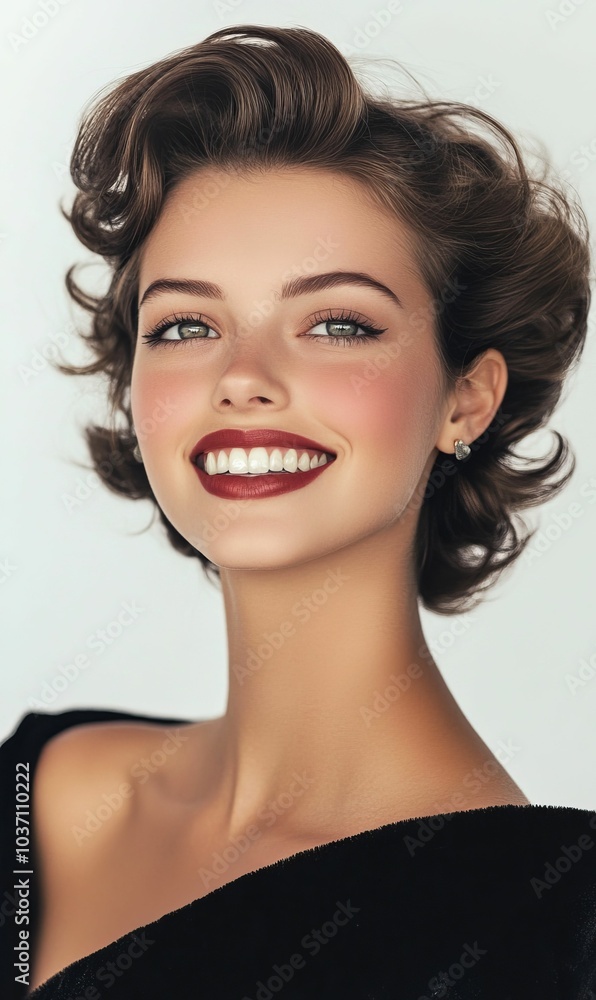 Smiling woman with dark hair wearing black top. Smiling woman with dark hair wearing black top.