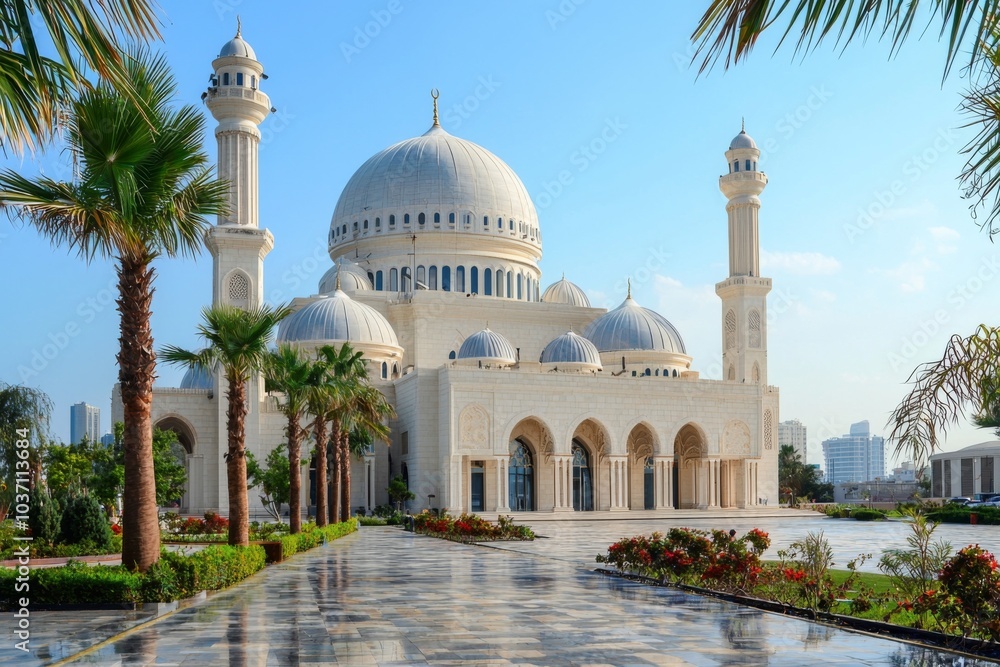 Obraz premium Beautiful mosque as a place of worship for Muslims created with Generative AI