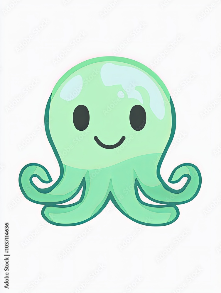 A cartoon illustration of a smiling green octopus with eight tentacles. A cartoon illustration of a smiling green octopus with eight tentacles.