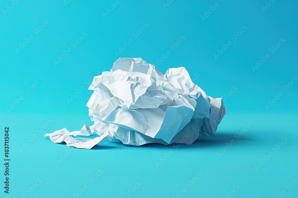 Obraz premium A crumpled piece of paper representing a loan offer sits on a bright blue surface, emphasizing its minimalist design. The vibrant background enhances the financial theme of the offer.
