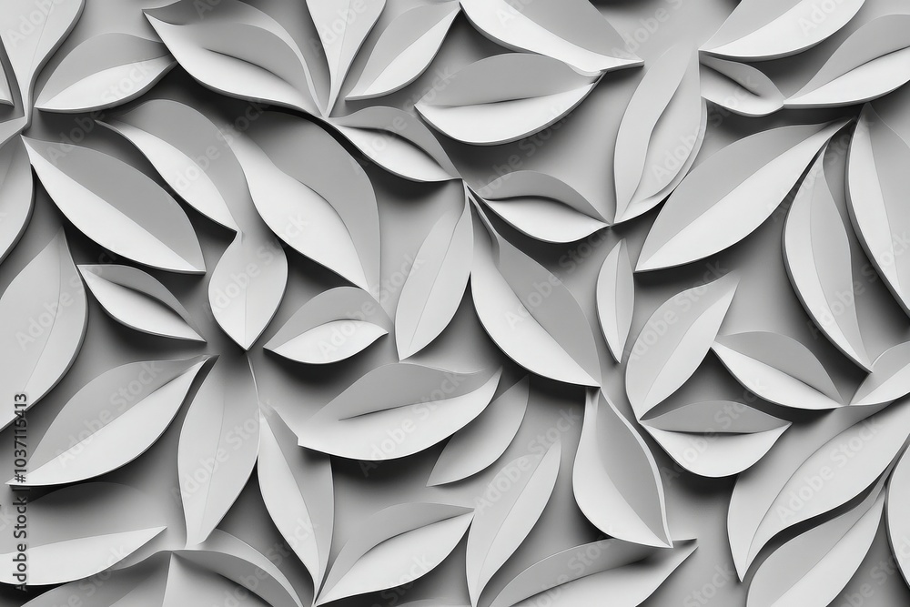 This artwork showcases a clean and minimalist design with beautifully crafted leaf patterns layered together, creating a sophisticated and textured appearance in grayscale. This artwork showcases a clean and minimalist design with beautifully crafted leaf patterns layered together, creating a sophisticated and textured appearance in grayscale.