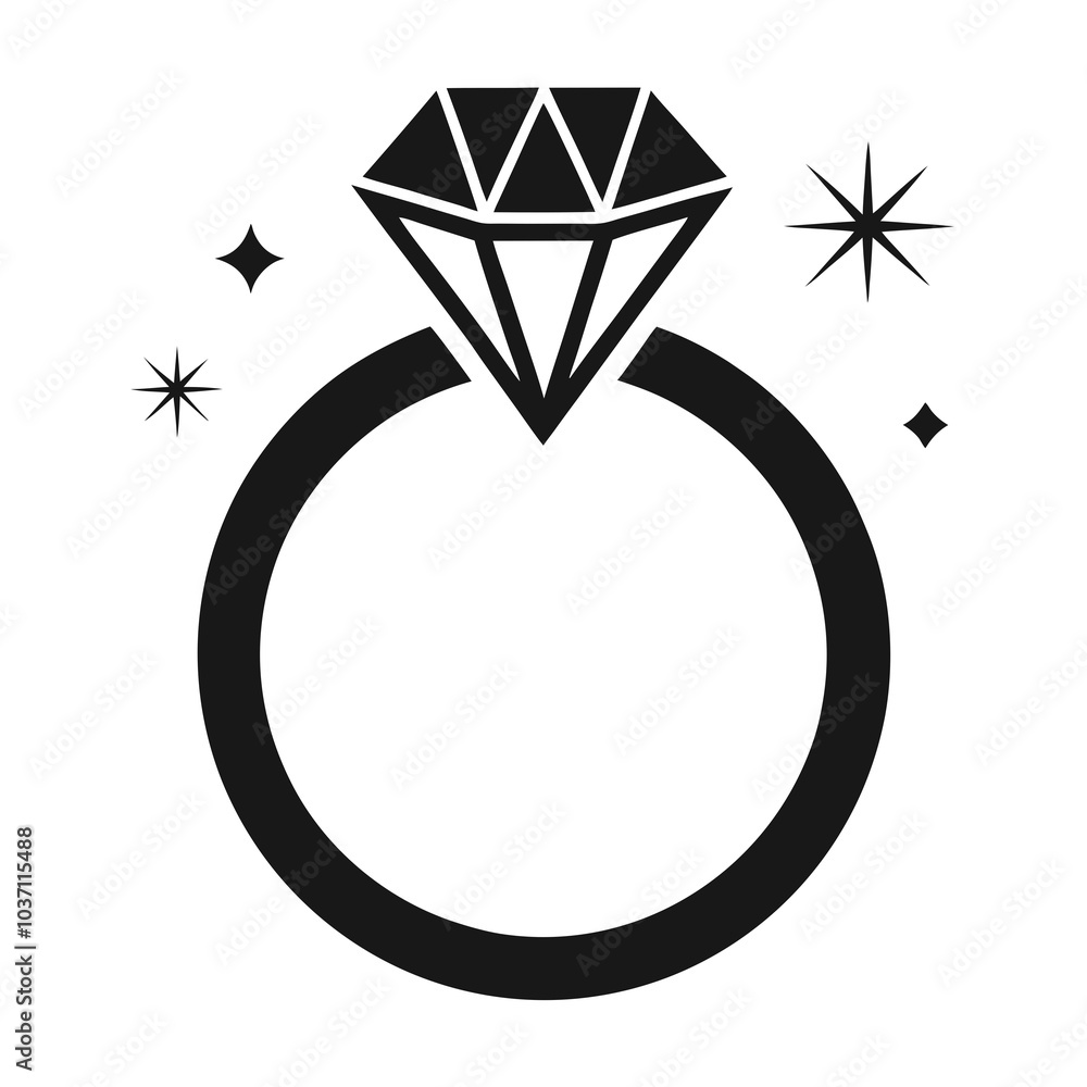 diamond ring with sparkling gemstone icon silhouette vector art illustration diamond ring with sparkling gemstone icon silhouette vector art illustration