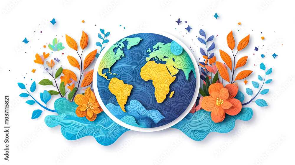 Naklejka premium Globe Surrounded by Leaves, Nature Preservation Theme
