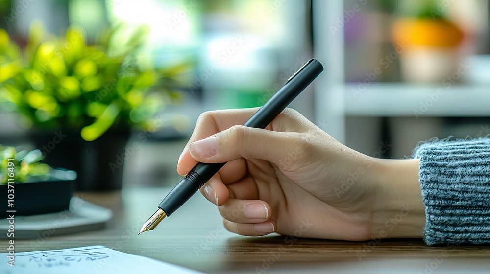 Introvert Shyness A hand holding a pen, poised but hesitant to write, with a quiet workspace in the background Hesitant hand with pen, Shyness, introverted creativity Introvert Shyness A hand holding a pen, poised but hesitant to write, with a quiet workspace in the background Hesitant hand with pen, Shyness, introverted creativity