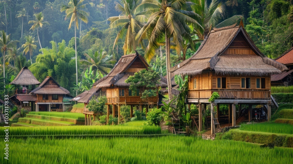 Traditional Houses in Lush Green Landscape Traditional Houses in Lush Green Landscape