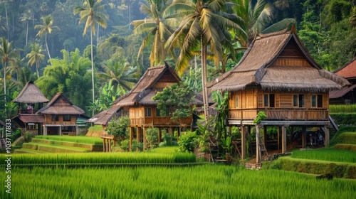 Traditional Houses in Lush Green Landscape