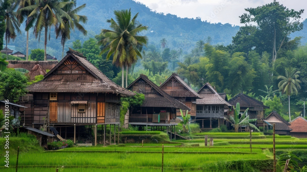 Traditional Houses in a Lush Green Valley Traditional Houses in a Lush Green Valley