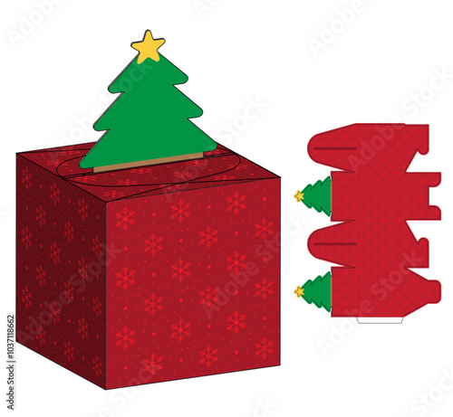 Christmas Box packaging die cut template design. 3d mock-up