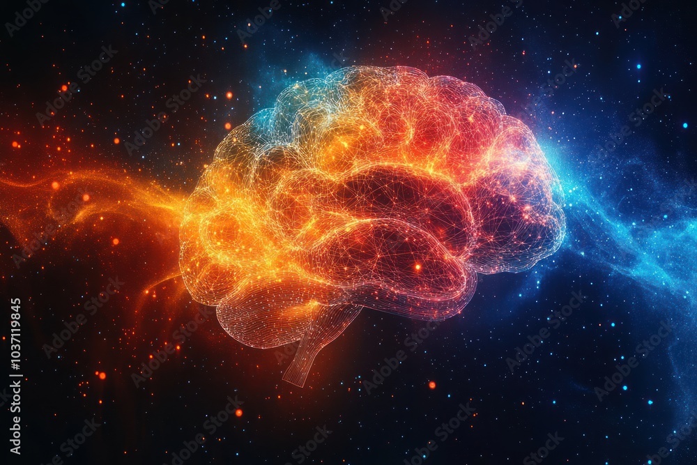 A vibrant, cosmic brain illustration symbolizing creativity and intelligence. A vibrant, cosmic brain illustration symbolizing creativity and intelligence.