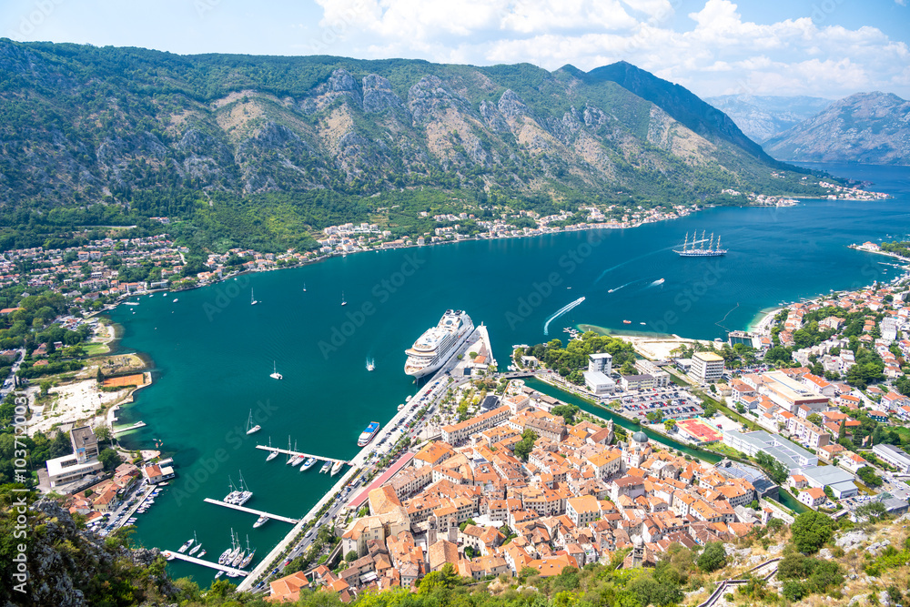 view from above on Kotor old town in Montenegro