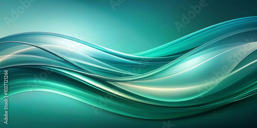 Gentle, flowing waves of teal and green create a dynamic and soothing visual atmosphere. Light softly reflects off the undulating forms, suggesting movement and fluidity.Business background.AI generat