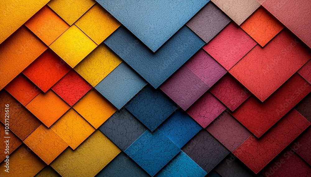 Fototapeta premium Vibrant Rainbow Gradient Overlapping Squares - Modern Abstract Close Up Photo