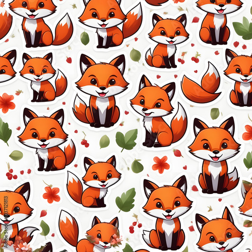 Cute cartoon fox stickers with various poses and expressions on a white background, emphasizing whimsy and fun