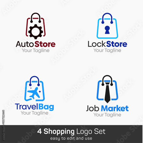 Shopping Bag Shape Logo Template Set. Good for Business, Agency, Community and Organization