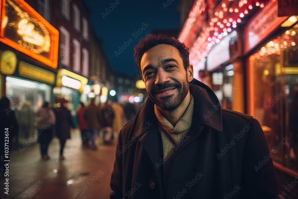 Portrait of a handsome young man with beard in the city at night Portrait of a handsome young man with beard in the city at night