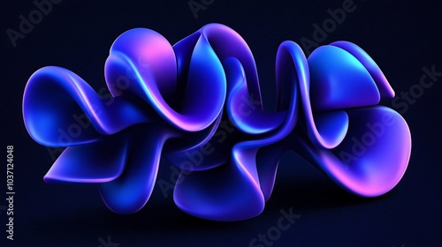 Abstract 3D blue and purple glowing shape with a fluid and organic design.