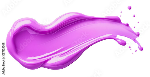 A splash of vibrant purple nail polish on a clean white background, showcasing its rich texture and glossy finish, perfect for nail art enthusiasts