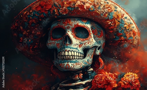 Stylish Skeleton Wearing a Hat.
 photo