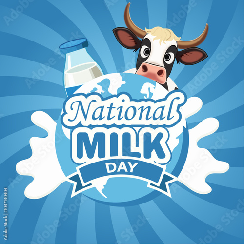 National milk day with fun dairy. Cartoon hand drawn templates illustration