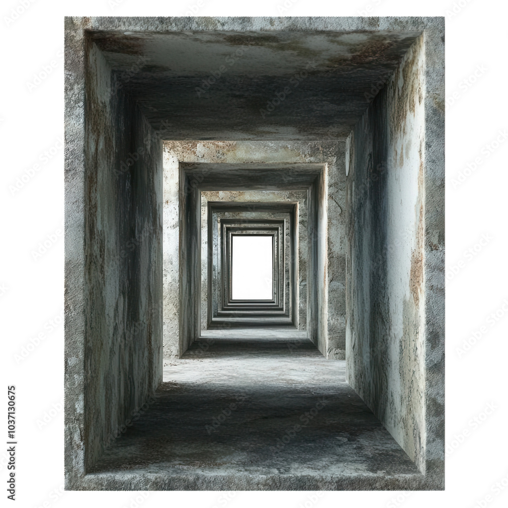 Fototapeta premium A series of concrete tunnels creating a perspective view, isolated on transparent or white background