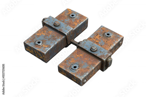 Rusty metal part with bolts, isolated on transparent or white background photo