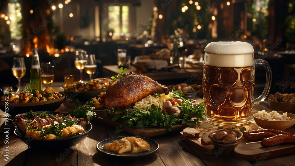 Beer and Traditional Delicacies, creating a mouthwatering display of comfort food. Beer and Traditional Delicacies, creating a mouthwatering display of comfort food.