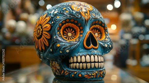  Striking Blue and Orange Skull. 