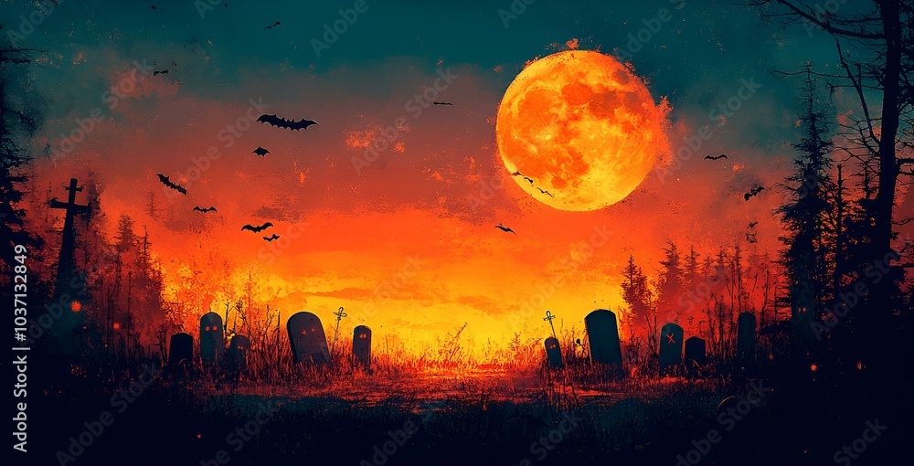 a full moon over a graveyard
a full moon over a graveyard