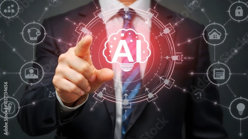 Businessman Interacting with AI Technology Concept