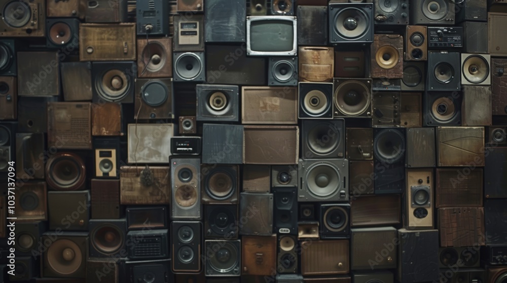 Obraz premium Wall of vintage speakers