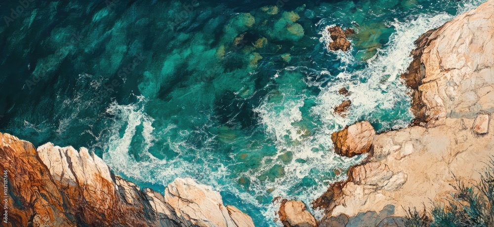 Aerial View of Ocean Waves. AI generated illustration. Aerial View of Ocean Waves. AI generated illustration.